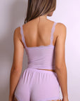 Ellie Ribbed Lace-Trim Lounge Set – Purple