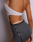 Gabrielle Stripe & Collar Halter Lingerie Costume Set - Black