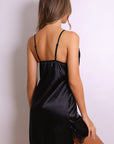 Giselle Satin Lace Slip Dress - Black
