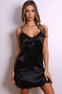 Giselle Satin Lace Slip Dress - Black