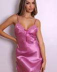 Giselle Satin Lace Slip Dress - Purple