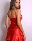Giselle Satin Lace Slip Dress - Red
