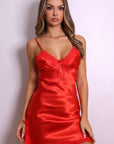 Giselle Satin Lace Slip Dress - Red