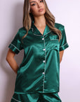 Harper Satin Short Pajama Set – Emerald Green