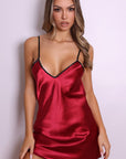 Isabella Open Back Satin Slip Dress - Burgundy