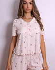 Ivy Strawberry Lace & Bow Pajama Set – Pink