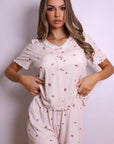 Ivy Strawberry Lace & Bow Pajama Set – Pink