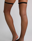 Jamaica Satin Bow Fishnet Thigh-Highs – Black