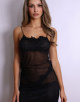 Livia Illusion Lace Lingerie Dress – Black