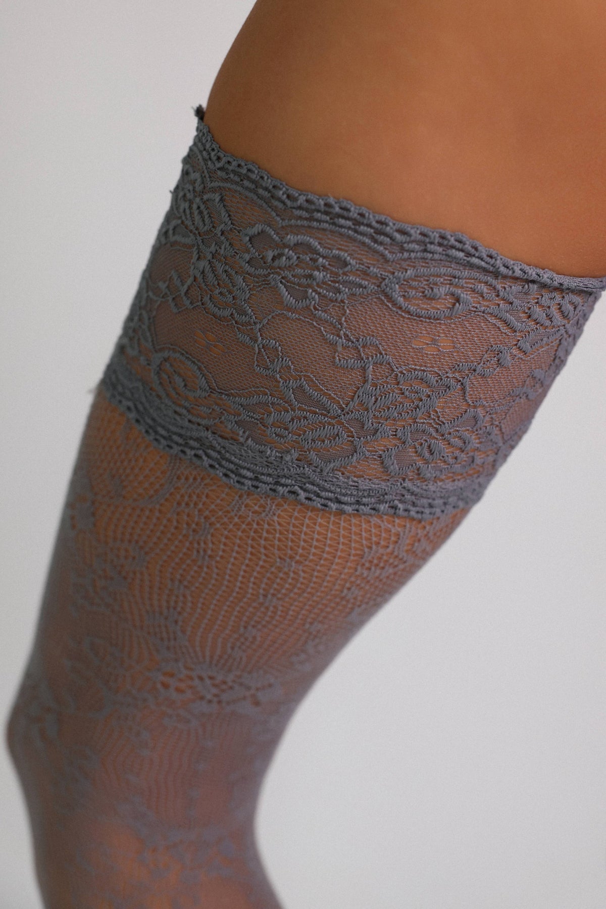 Lorelei Vintage Lace Thigh-High Stockings – Slate Gray