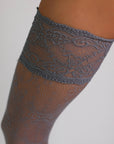 Lorelei Vintage Lace Thigh-High Stockings – Slate Gray