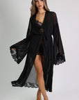 Loren Sheer Lace Slip & Maxi Robe Set – Black
