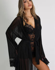 Loren Sheer Lace Slip & Maxi Robe Set – Black