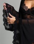 Loren Sheer Lace Slip & Maxi Robe Set – Black