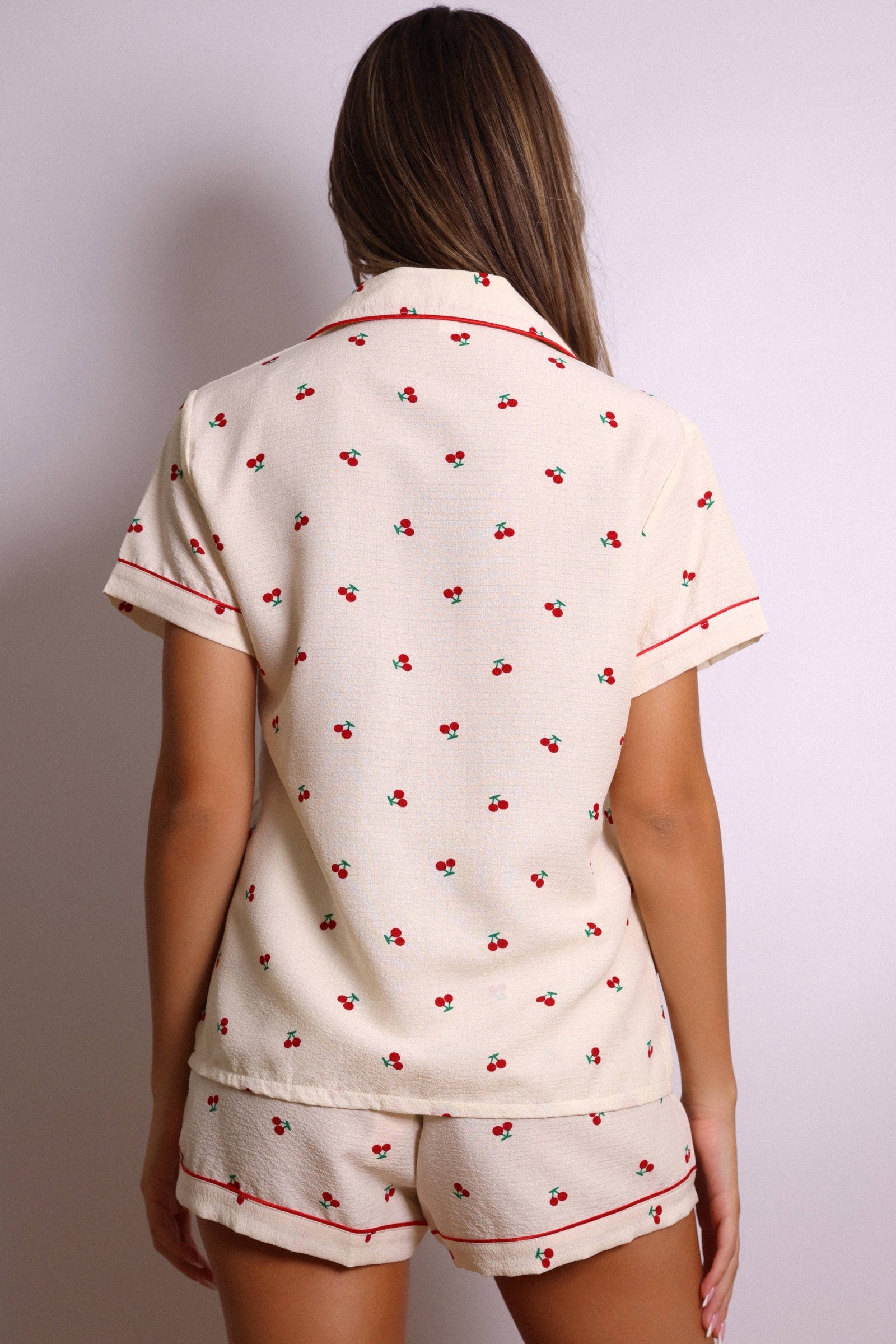 Lucy Cherry Print Short Pajama Set – Cream