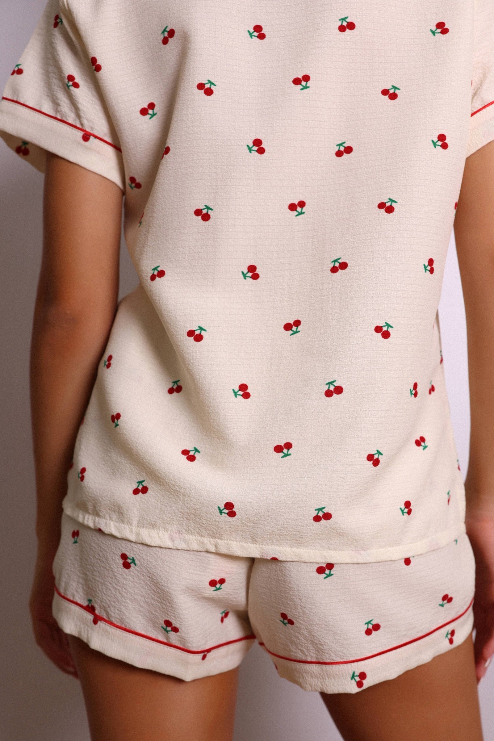 Lucy Cherry Print Short Pajama Set – Cream