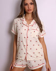 Lucy Cherry Print Short Pajama Set – Cream