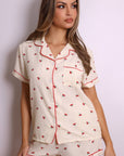 Lucy Cherry Print Short Pajama Set – Cream