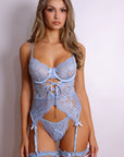 Madeleine Lace Corset-Style Bustier & Lingerie Set - Blue