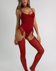 Roxy Buckle Bodysuit & Garter Set - Burgundy