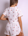 Ruby Cherry Dot Cropped Lounge Set – White