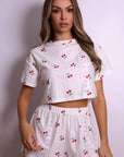 Ruby Cherry Dot Cropped Lounge Set – White