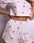 Ruby Cherry Dot Cropped Lounge Set – White