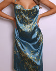 Seraphina Floral Satin Slip Dress - Teal
