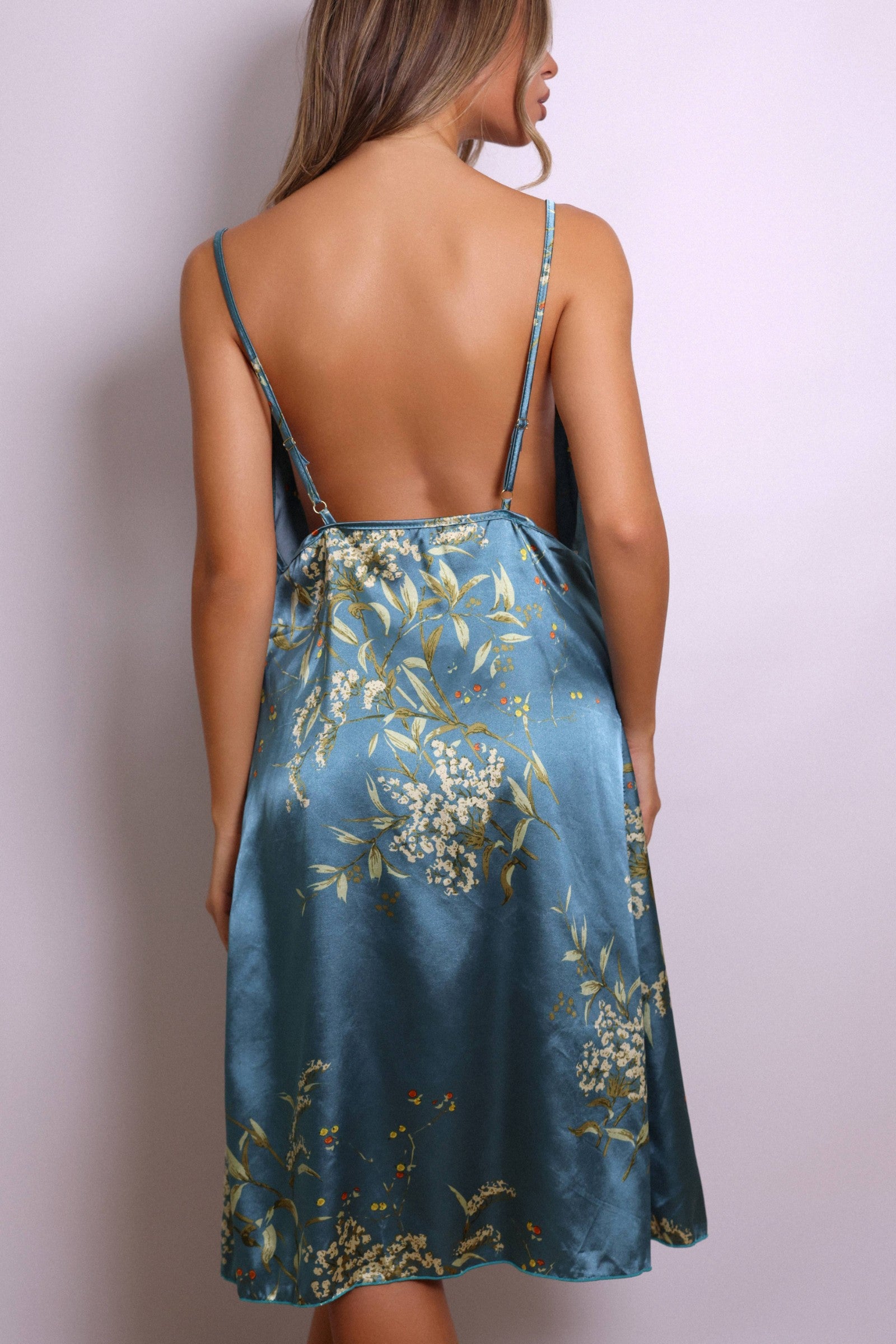 Seraphina Floral Satin Slip Dress - Teal