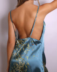 Seraphina Floral Satin Slip Dress - Teal