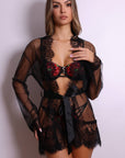 Simone Sheer Lace Robe - Black