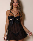 Sora Satin Bow Babydoll Set – Black