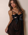 Sora Satin Bow Babydoll Set – Black