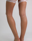 Venus Lace Trim Fishnet Thigh-Highs Stockings - White