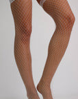 Venus Lace Trim Fishnet Thigh-Highs Stockings - White