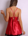 Evangeline Satin Lace Slip Dress - Red and Black