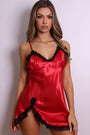 Evangeline Satin Lace Slip Dress - Red