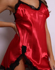 Evangeline Satin Lace Slip Dress - Red and Black