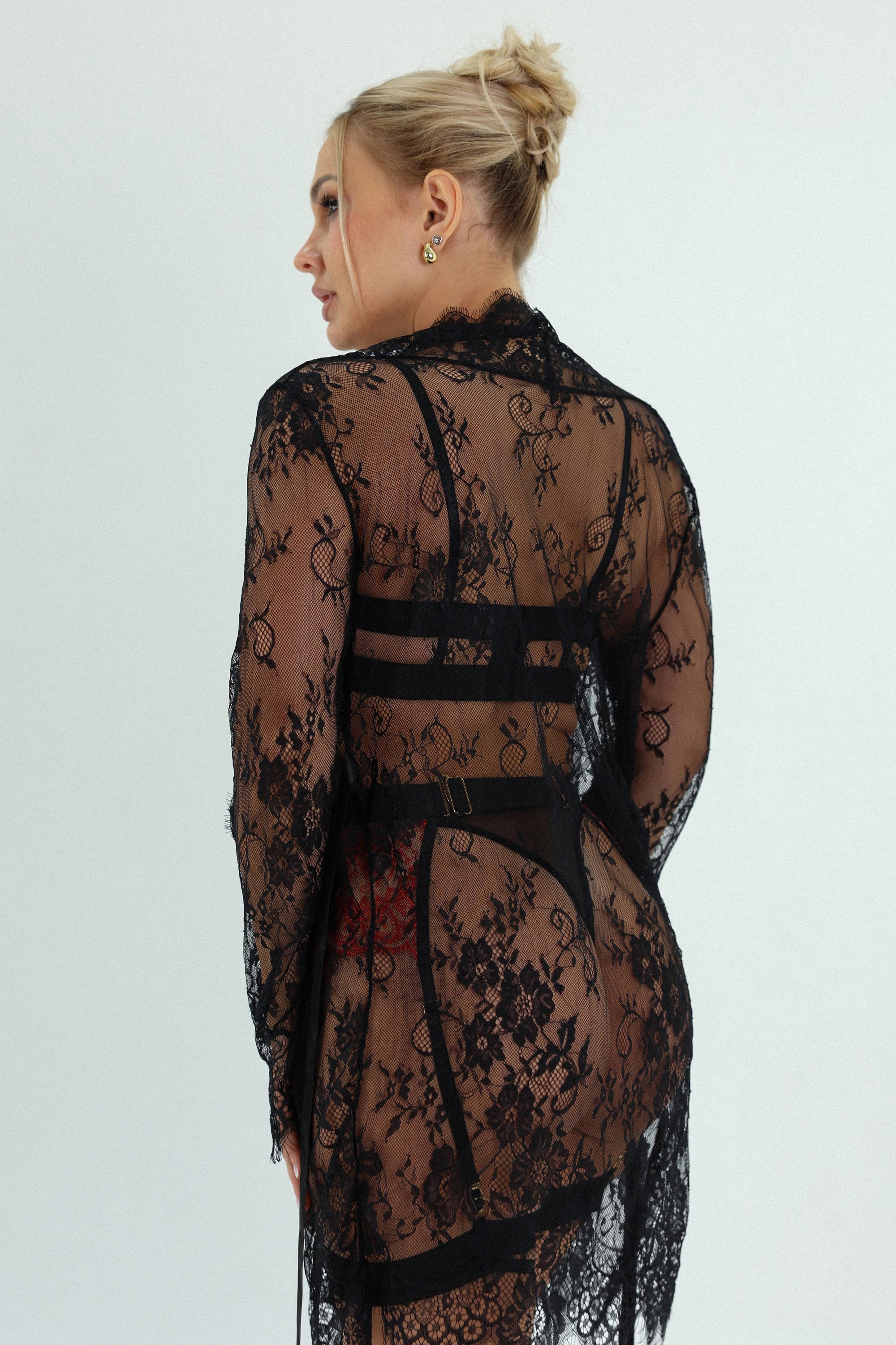 Sidonie Black &amp; Red Signature Lace Robe Set - Black-Fascinating_Nights