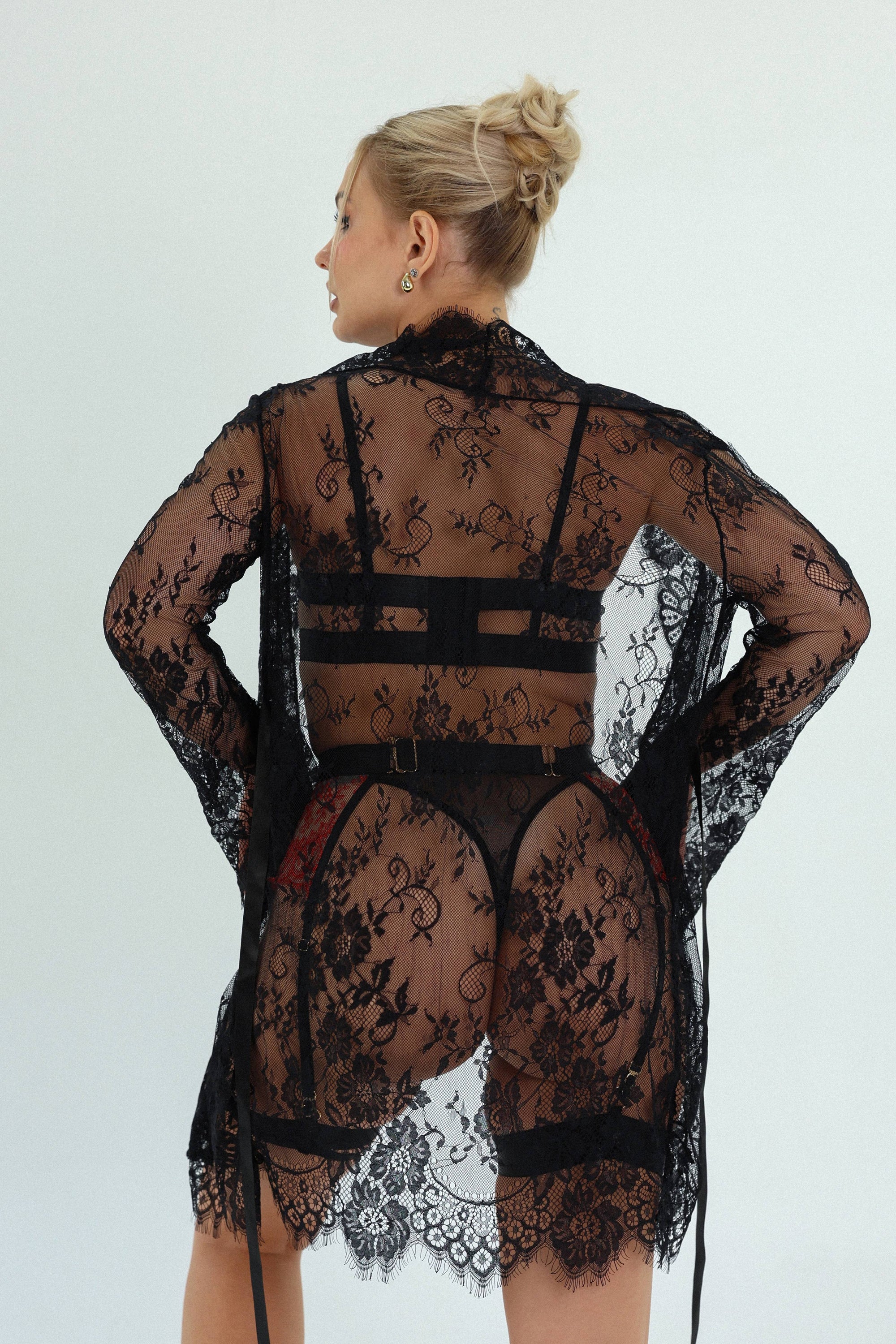 Sidonie Black &amp; Red Signature Lace Robe Set - Black-Fascinating_Nights