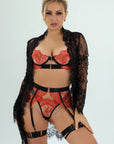 Sidonie Black & Red Signature Lace Robe Set - Black-Fascinating_Nights