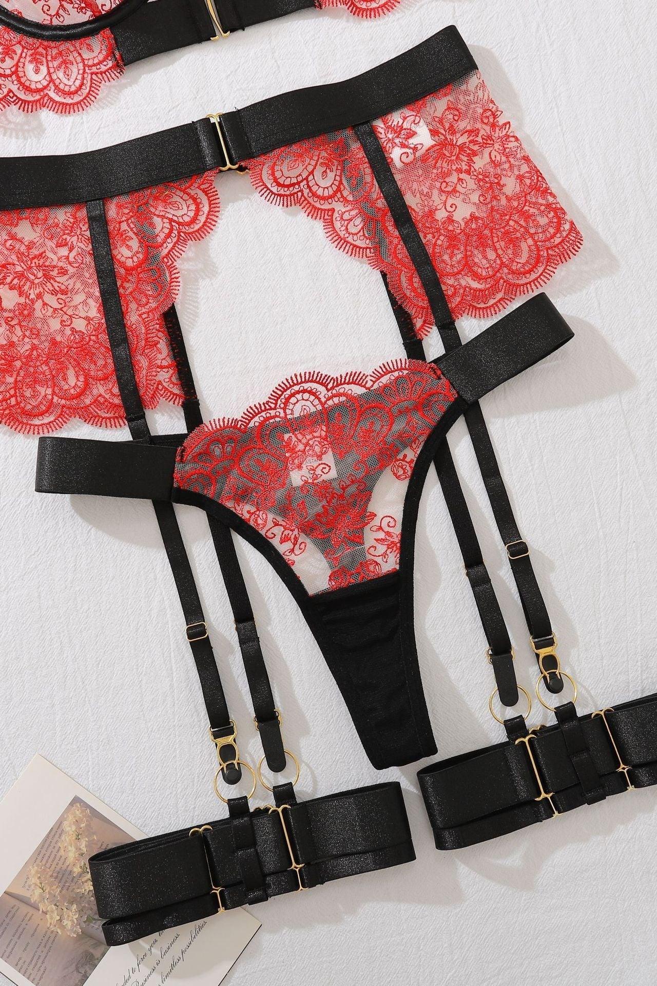 Sidonie Lingerie Set - Black and Red-Fascinating_Nights
