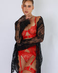 Sidonie Red Signature Lace Robe Set - Black-Fascinating_Nights
