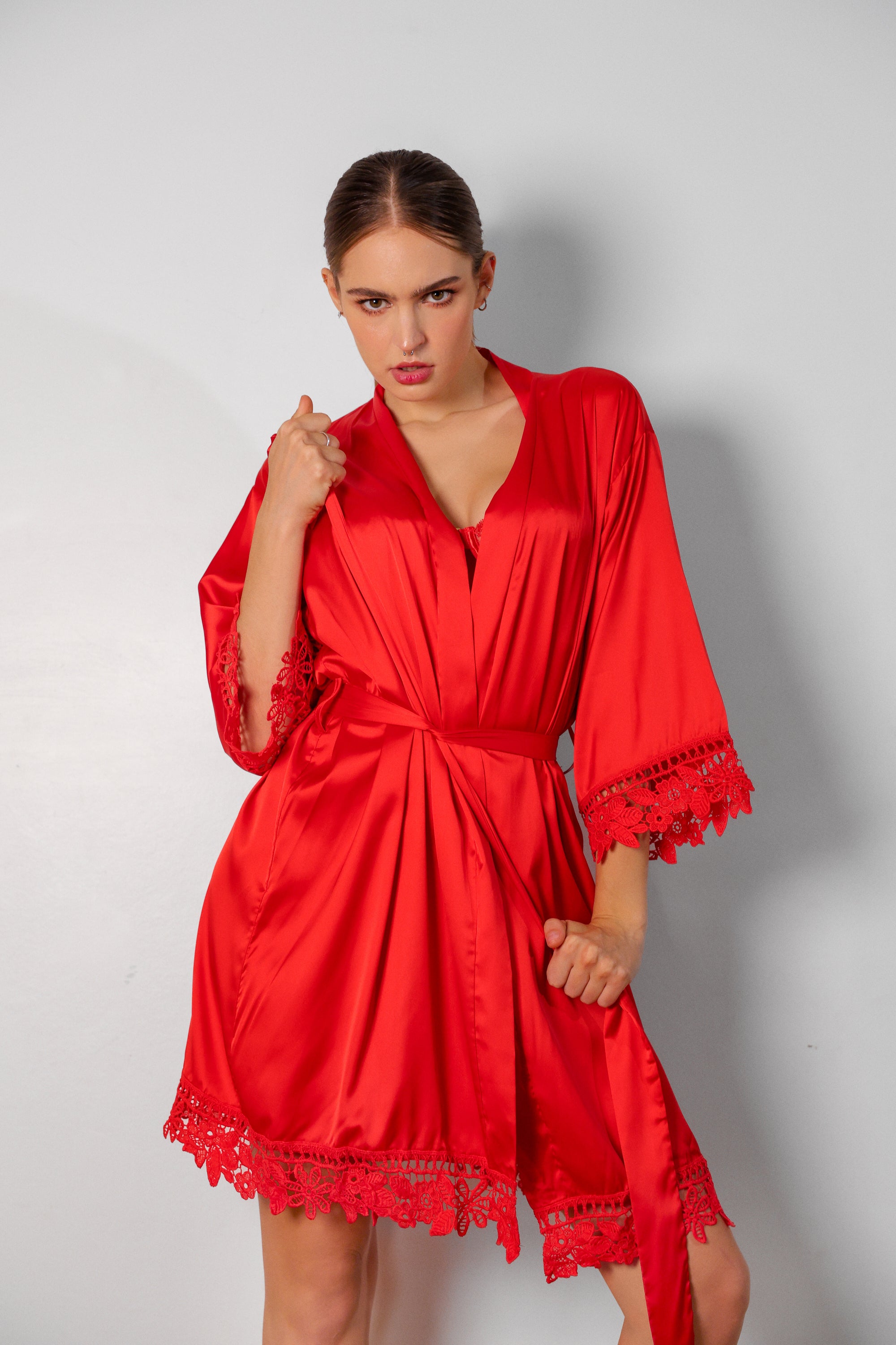 Sidonie Red Signature Silky Robe Set - Red-Fascinating_Nights