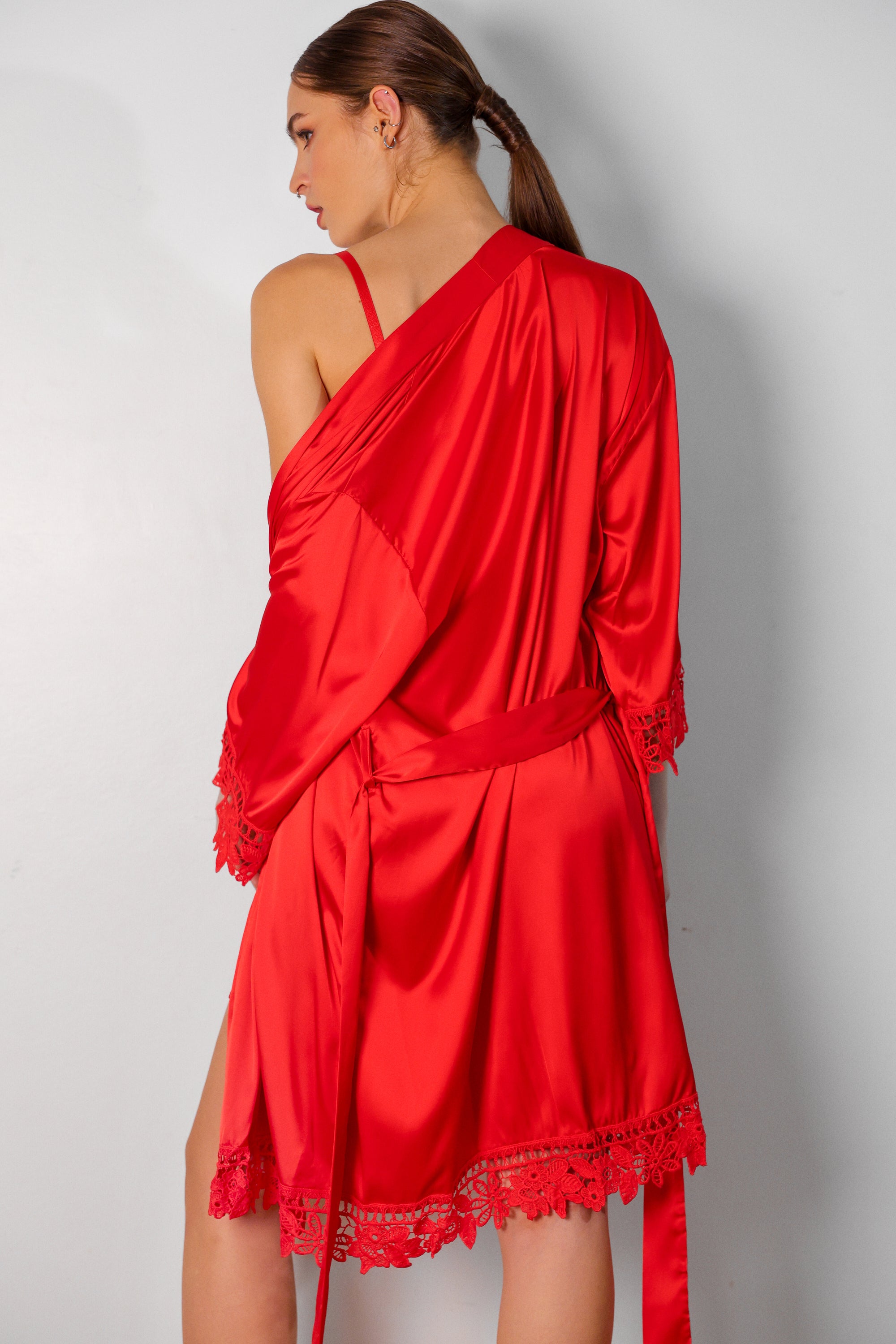 Sidonie Red Signature Silky Robe Set - Red-Fascinating_Nights