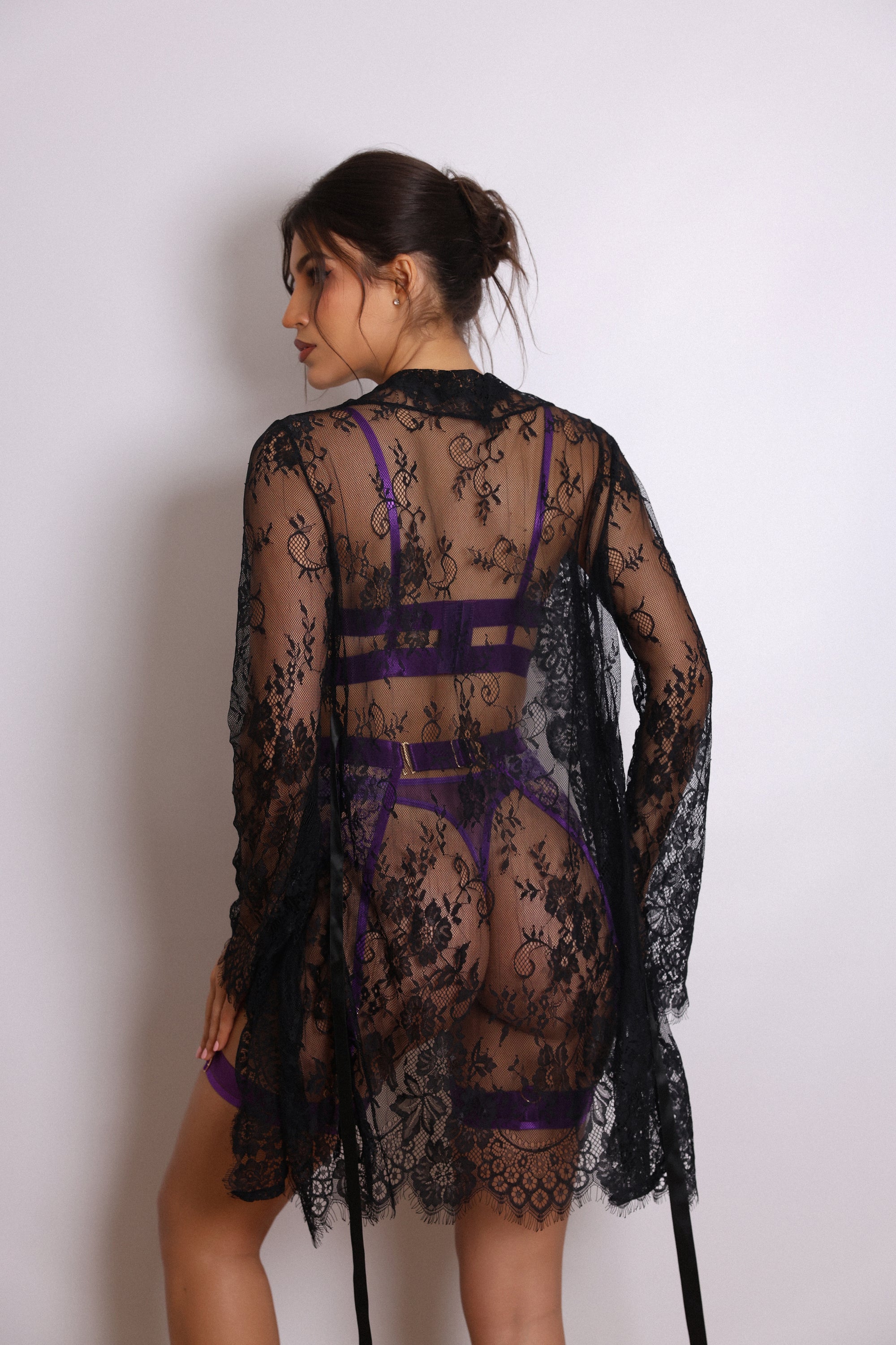 Sidonie Violet Signature Lace Robe Set - Black-Fascinating_Nights