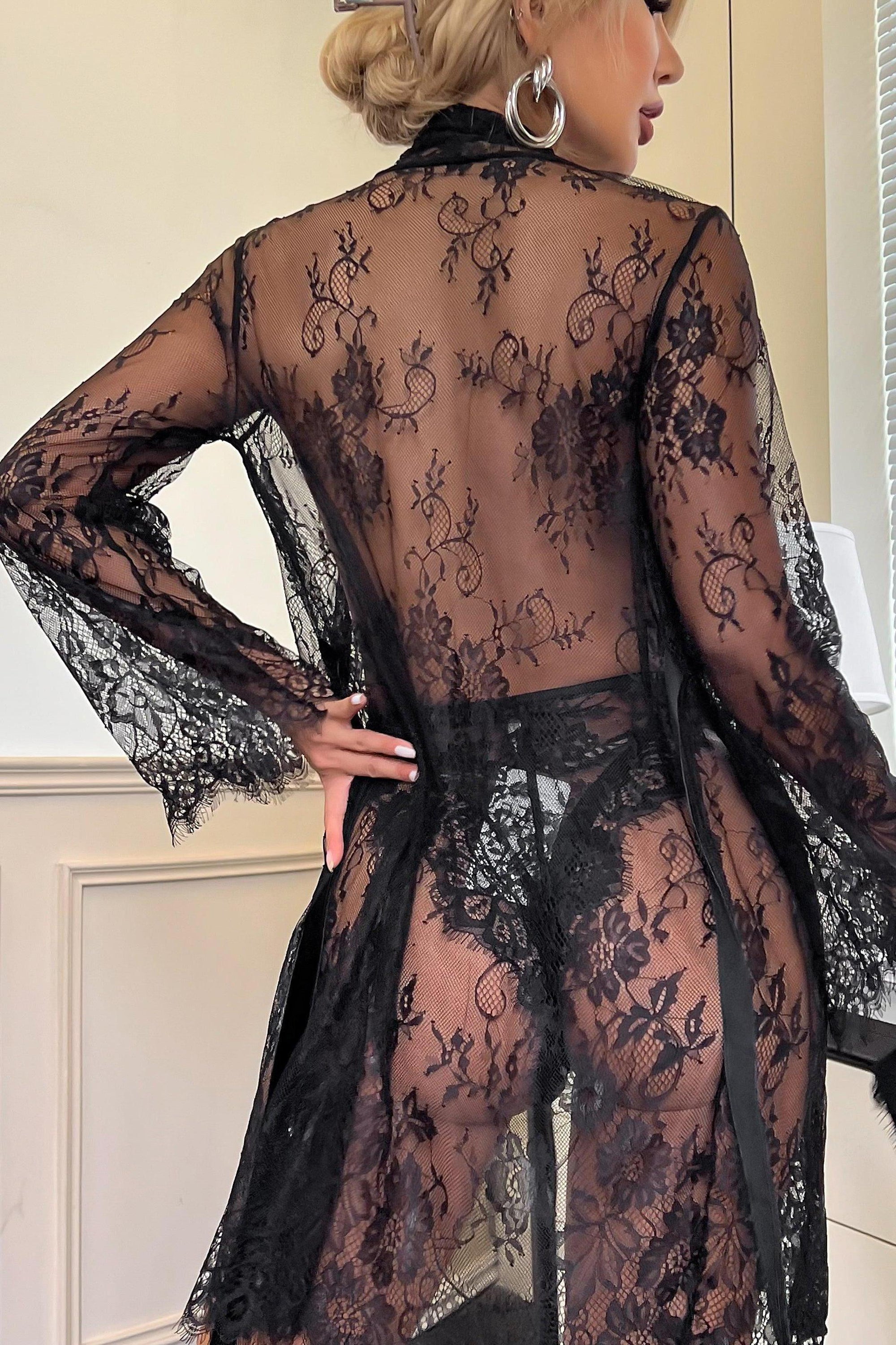 Signature Lace Robe - Black-Fascinating_Nights