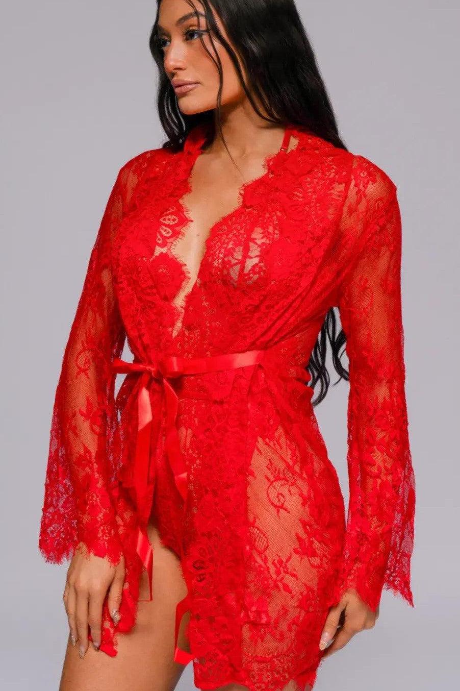 Signature Lace Robe - Red-Fascinating_Nights