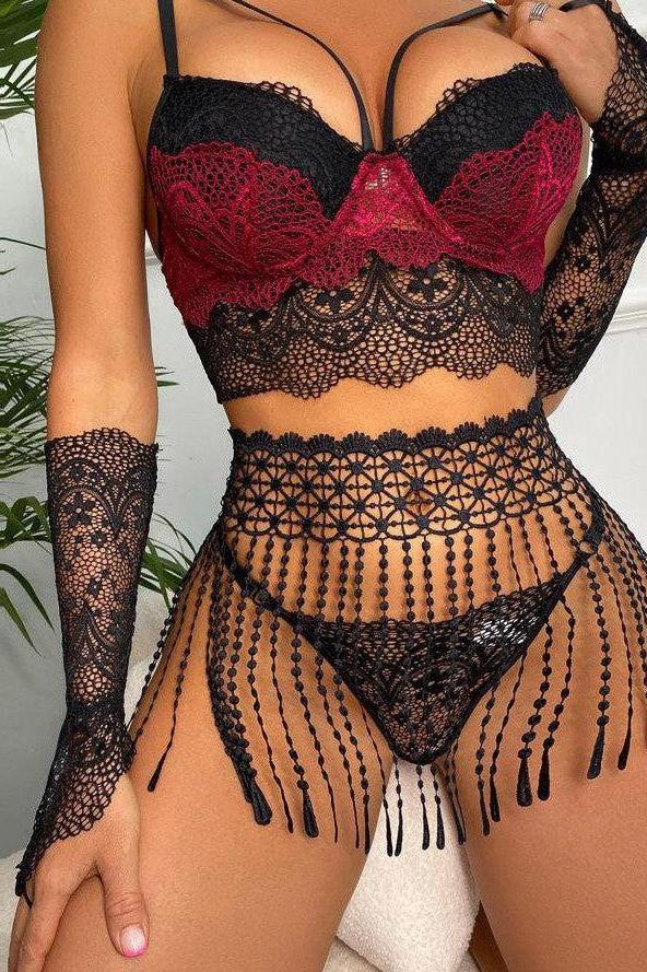 Siri Lingerie Set - Black & Burgundy-Fascinating_Nights