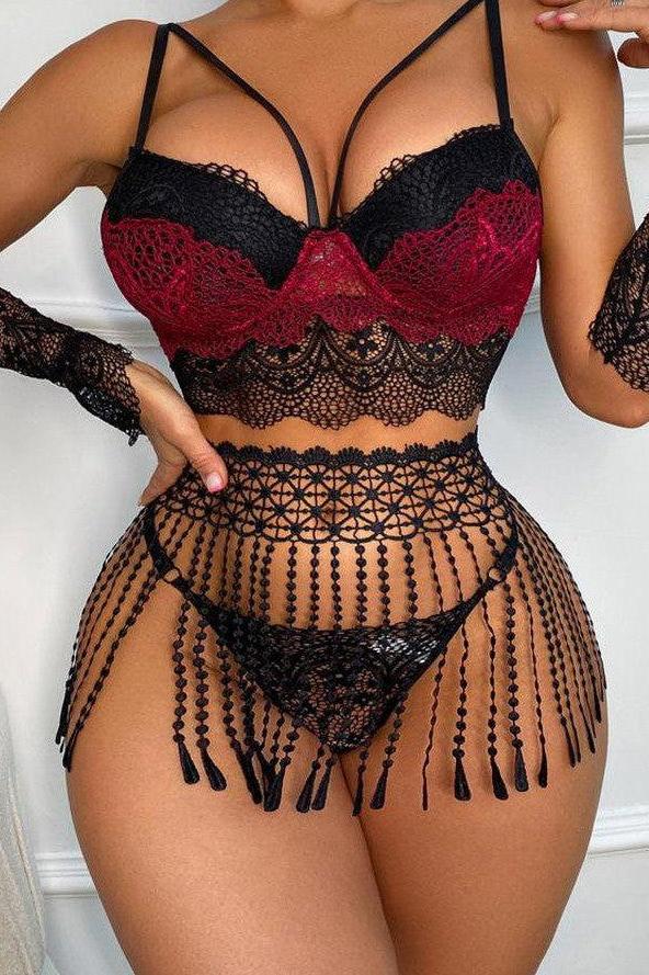 Siri Lingerie Set - Black & Burgundy-Fascinating_Nights